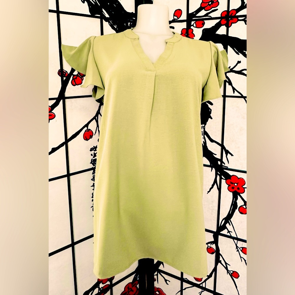 NWOT Jade Green Blouse V-neck Short Ruffle Sleeves Sz M